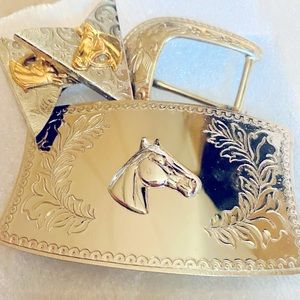 Vintage 50’s Equestrian Lyntone Women’s 2 Belt Buckle & Shirt Collar Tips